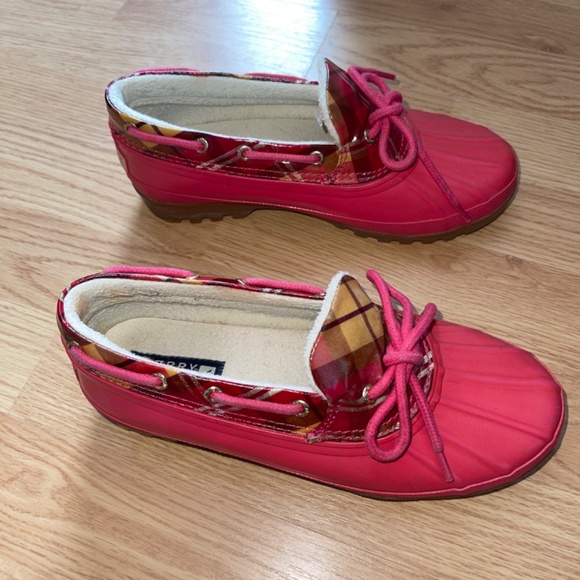 Women’s Sperry Top-Sider Red with Plaid Short Rain / Duck Boots / Shoes Size 6 - Picture 3 of 6